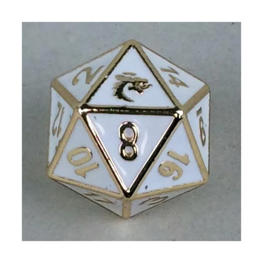 

d20 Белый с золотом, Metal Dice - Elven Forged