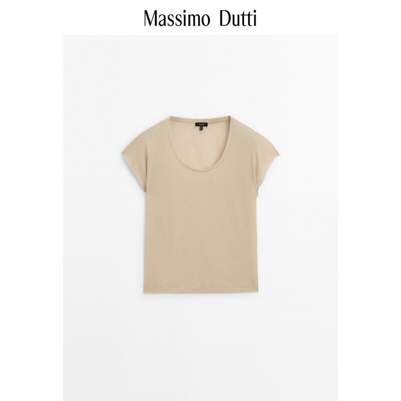 

Футболка женская Massimo Dutti с прямыми плечами и U-образным вырезом, бежевый