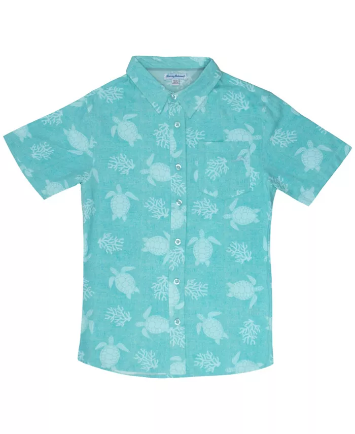 

Мальчиковая классическая рубашка с коротким рукавом на пуговицах Tommy Bahama, синий