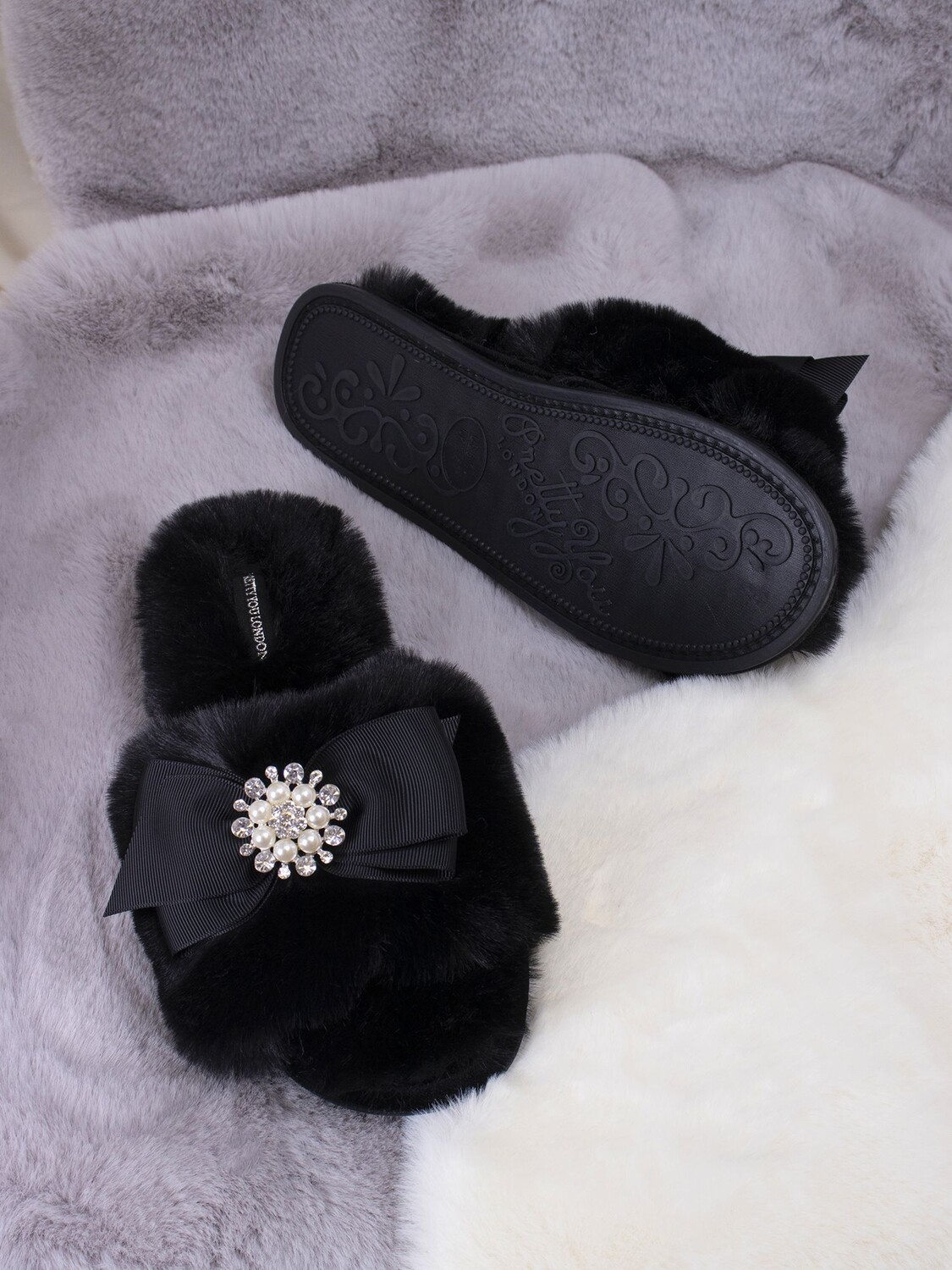 Тапочки из искусственного меха Pretty You London Anya, черные — фото 3