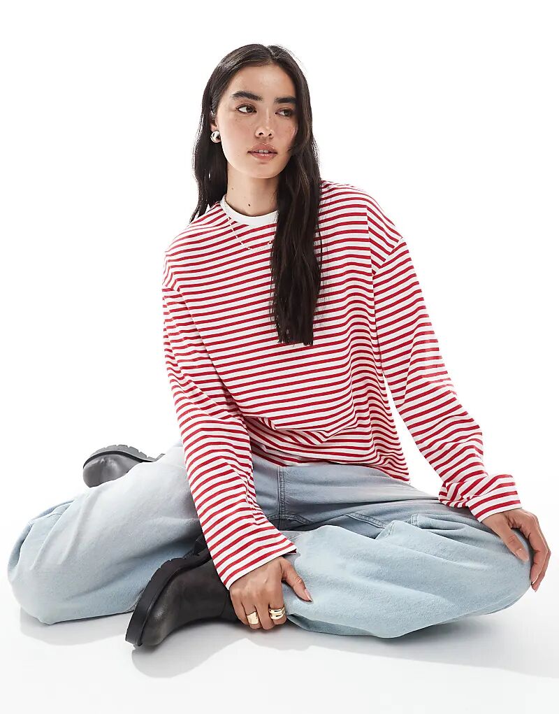 

Футболка Pieces с длинным рукавом, супермягкая, в красную полоску