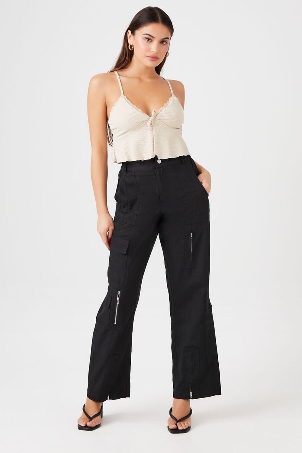 

Широкие брюки-карго на молнии Forever 21, черный