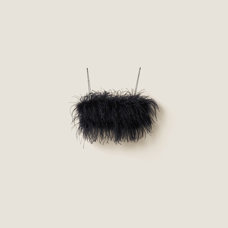 

Топ из ткани Grain de Poudre с отделкой перьями. Miu Miu, черный