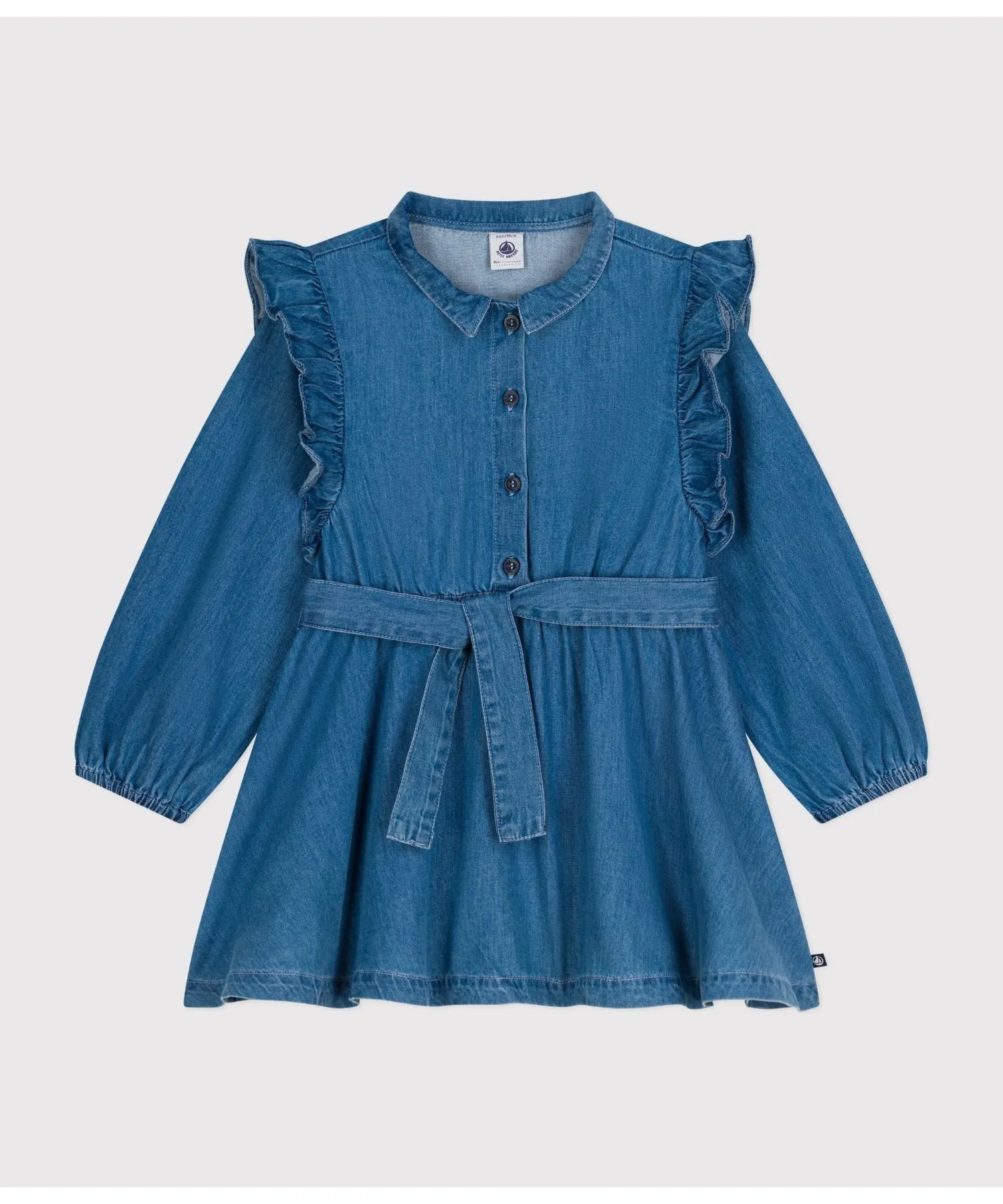 Джинсовое платье с длинными рукавами PETIT BATEAU, Blue — фото 3