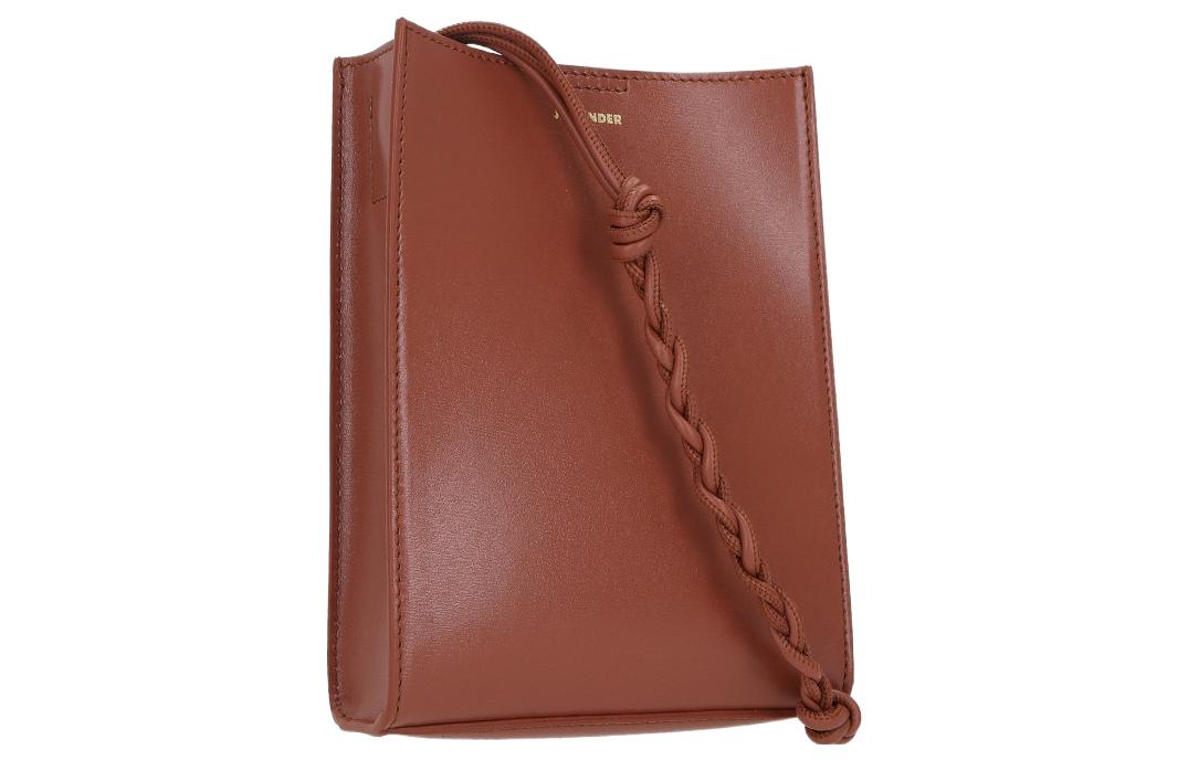 JIL SANDER Кожаная маленькая квадратная сумка через плечо Tangle Crossbody Bag Trumpets Женская красно-коричневая — фото 3