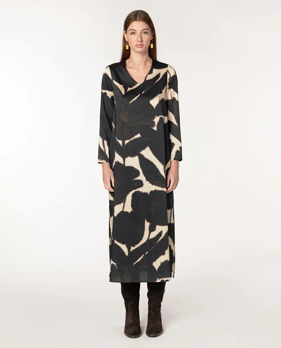 

Длинное платье с V-образным вырезом и боковыми разрезами Naulover, черный