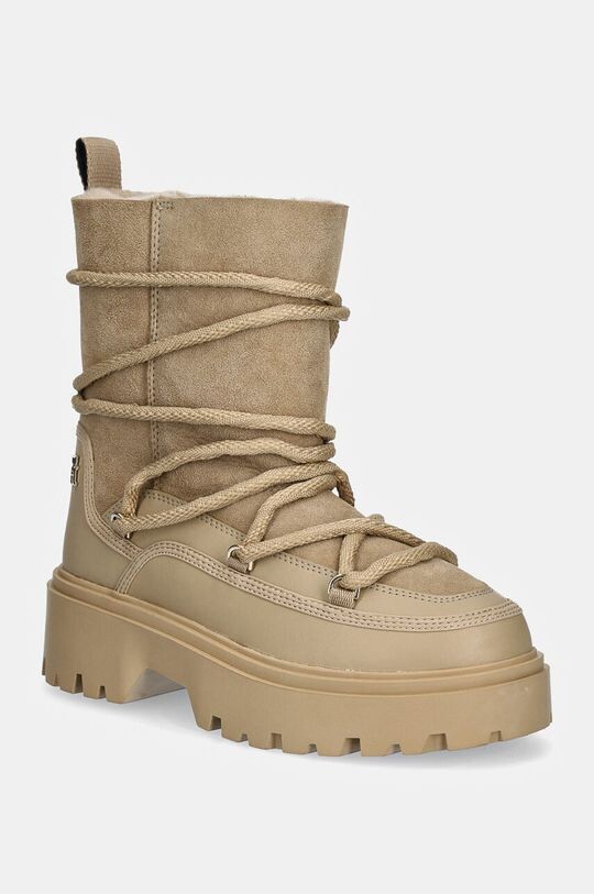 Зимние ботинки Snowboot из натуральной овчины на шнуровке Tommy Hilfiger, бежевый