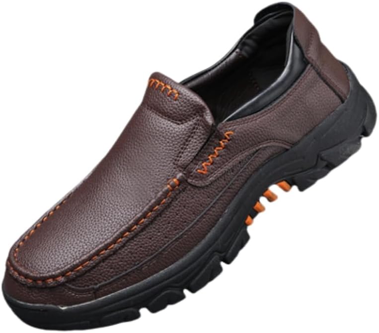 

Мужские кожаные туфли большого размера - повседневные деловые туфли с округлым носком Hoalox, коричневый