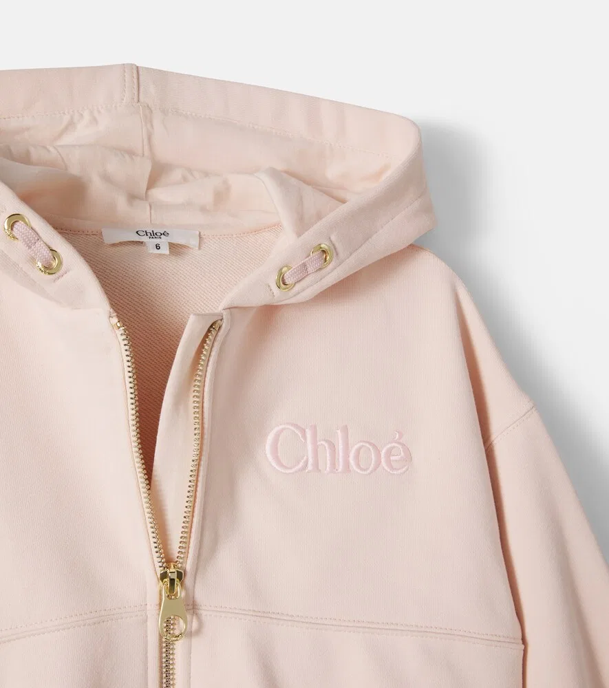 Толстовка на молнии из хлопкового трикотажа с логотипом Chloé Kids, розовый — фото 4
