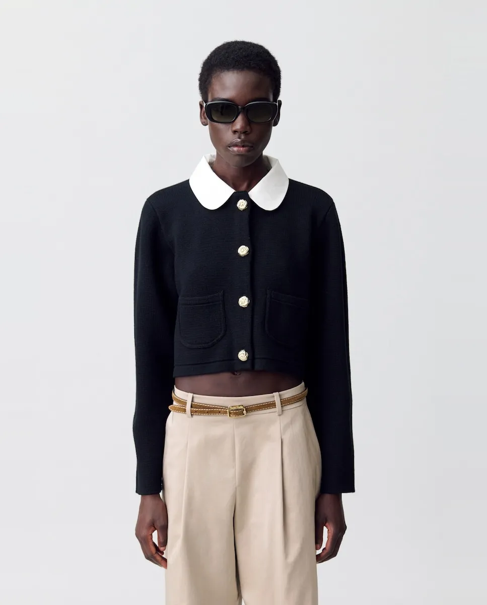 

Женский короткий кардиган с отстегивающимся воротником Claudie Pierlot, черный