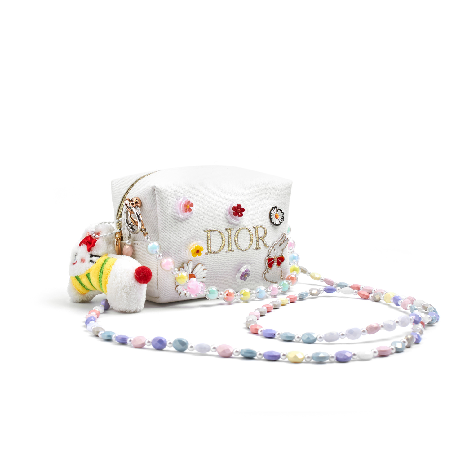 DIOR Индивидуальная косметичка Amber Adorable Floral Sweet Bunny модная сумка через плечо обычная white 18*9*11см — фото 3