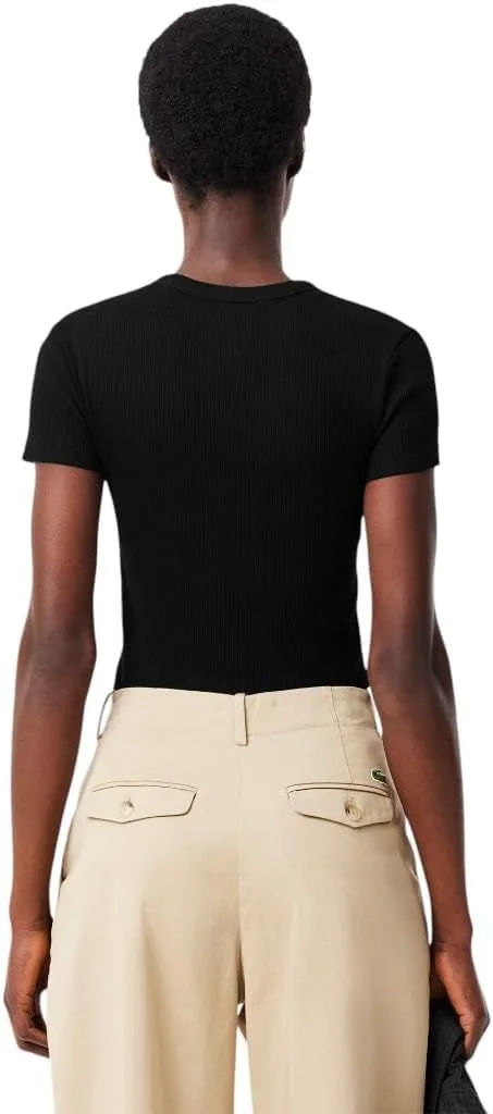 Футболка Lacoste Slim Fit из ребристого хлопка, Черная — фото 3