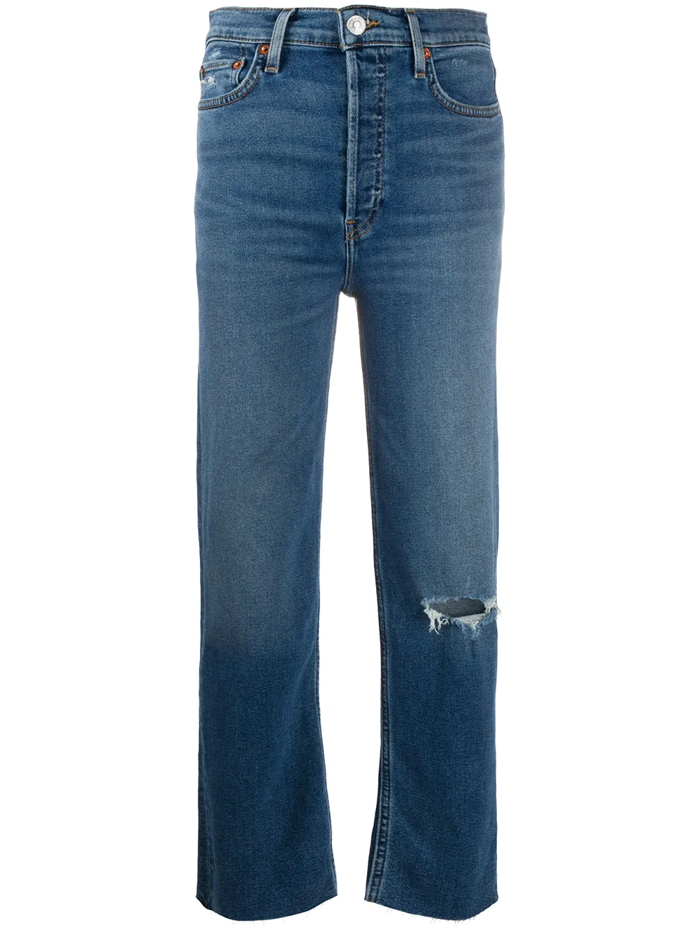 

Джинсы из вареного денима с прорезями Re/Done, синий