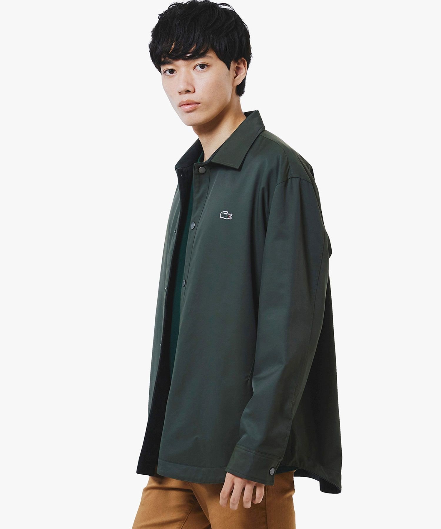 Однотонная двусторонняя рубашка в клетку «буффало» (верхняя одежда) LACOSTE, Charcoal Gray