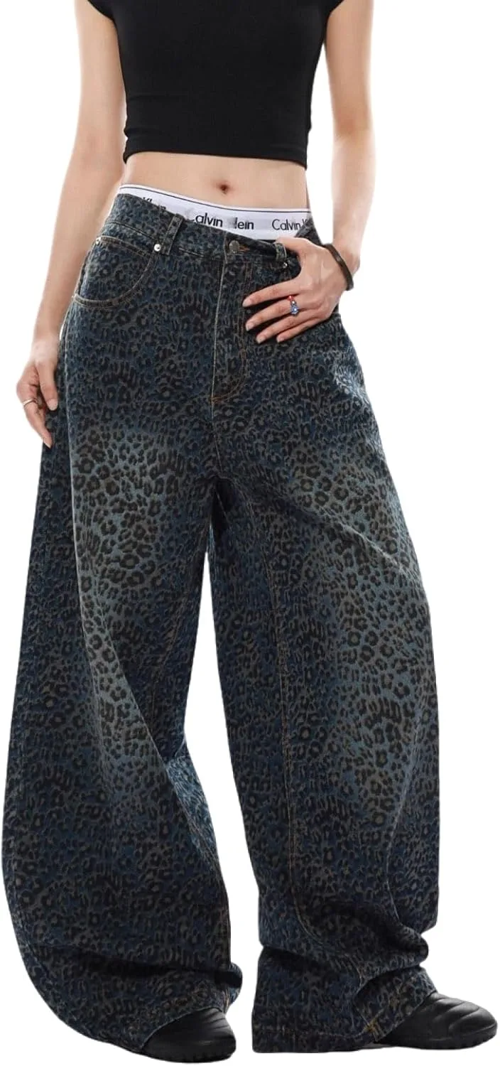 

Женские джинсы Leopard Print с застежкой-молнией Ethbox