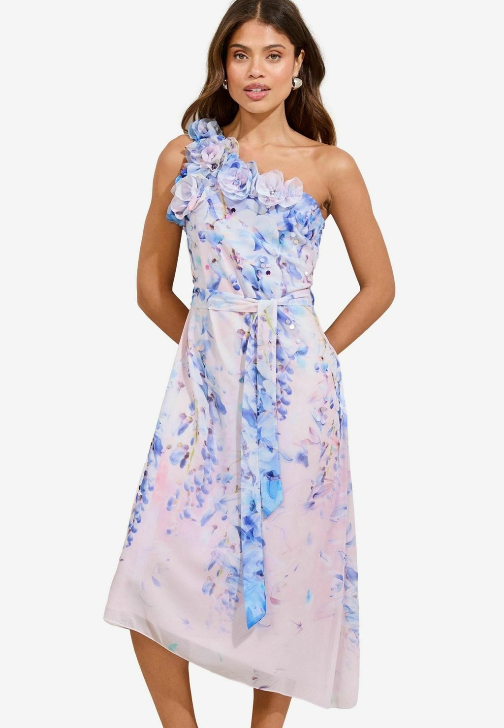

Коктейльное/вечернее платье REGULAR FIT-ONE SHOULDER FLOWER TRIM EMBELLISHED MIDI Lipsy, синий
