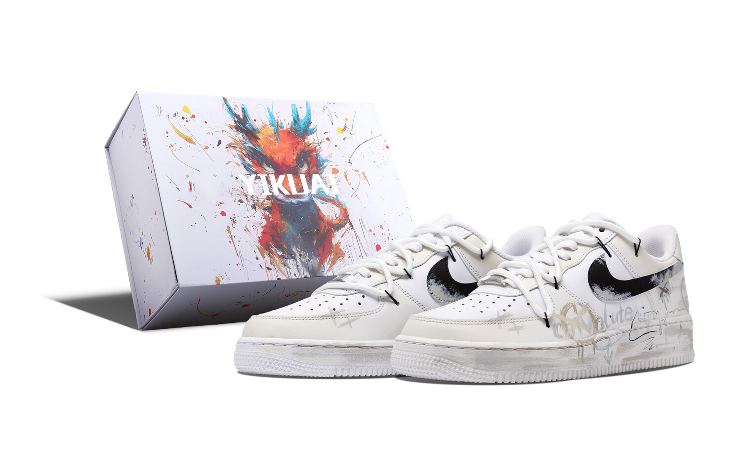 

Кроссовки Nike Air Force 1 Skateboarding Shoes Men Low-top Grey/white/yellow, хаки