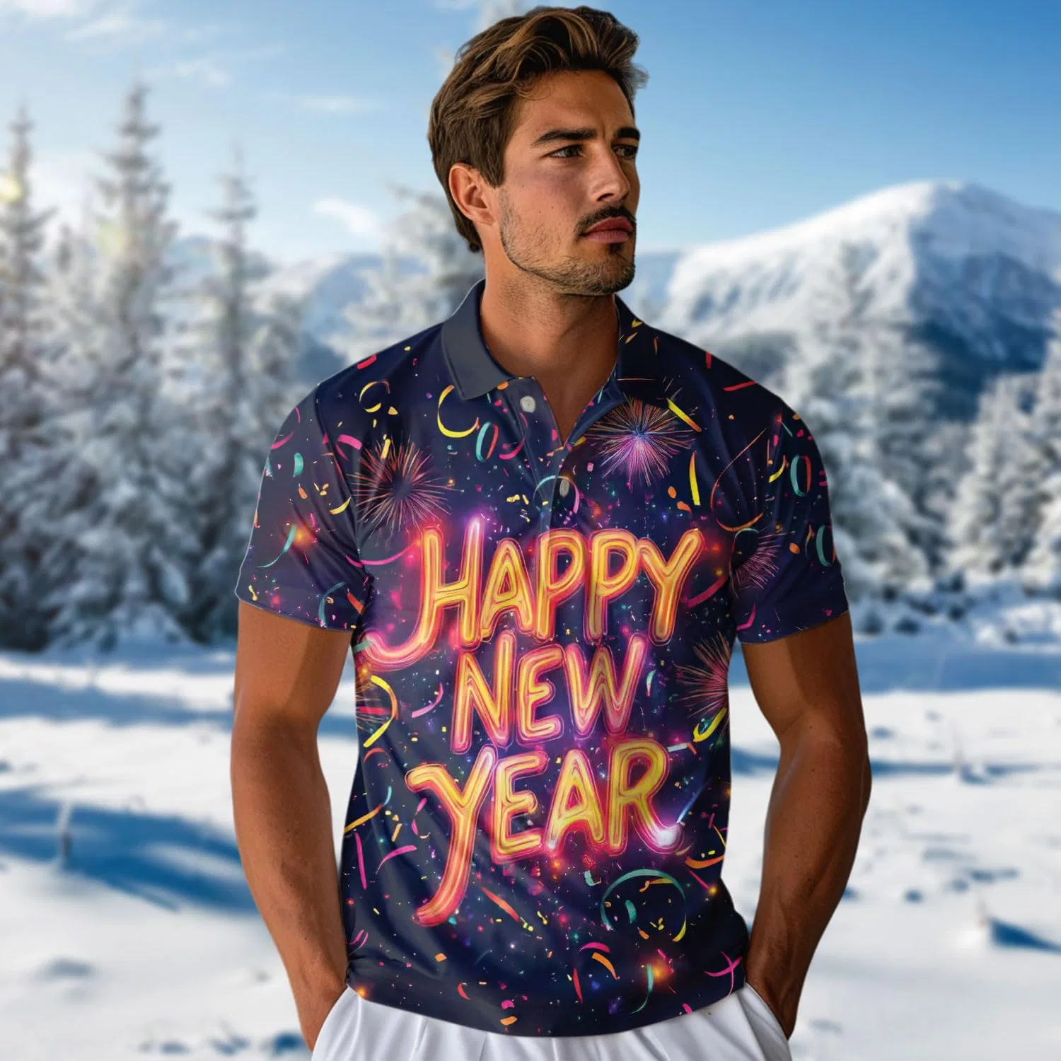 Поло мужское с принтом Happy New Year 2025, Regular Fit, серия 33, Newyear_01 — фото 3
