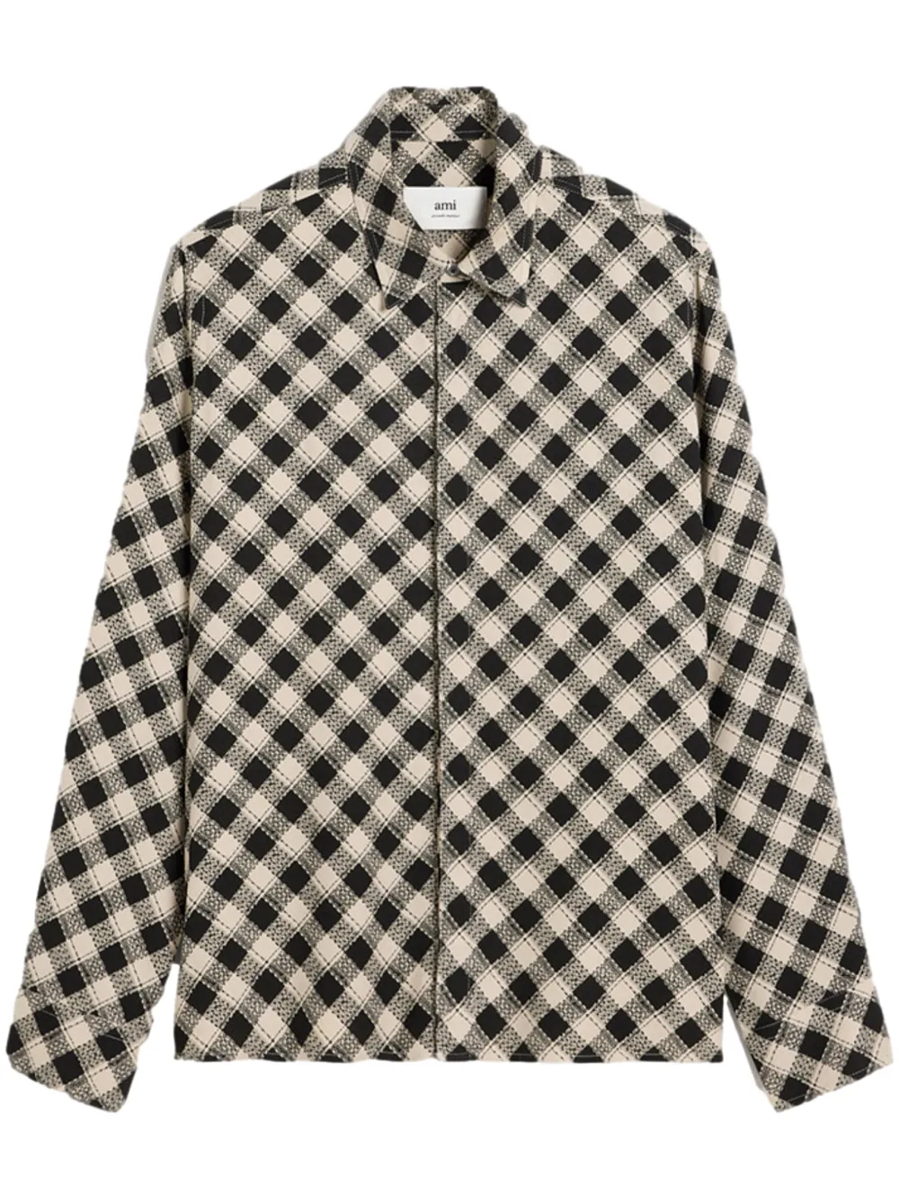 

Клетчатая рубашка с контрастной строчкой AMI Paris, черный