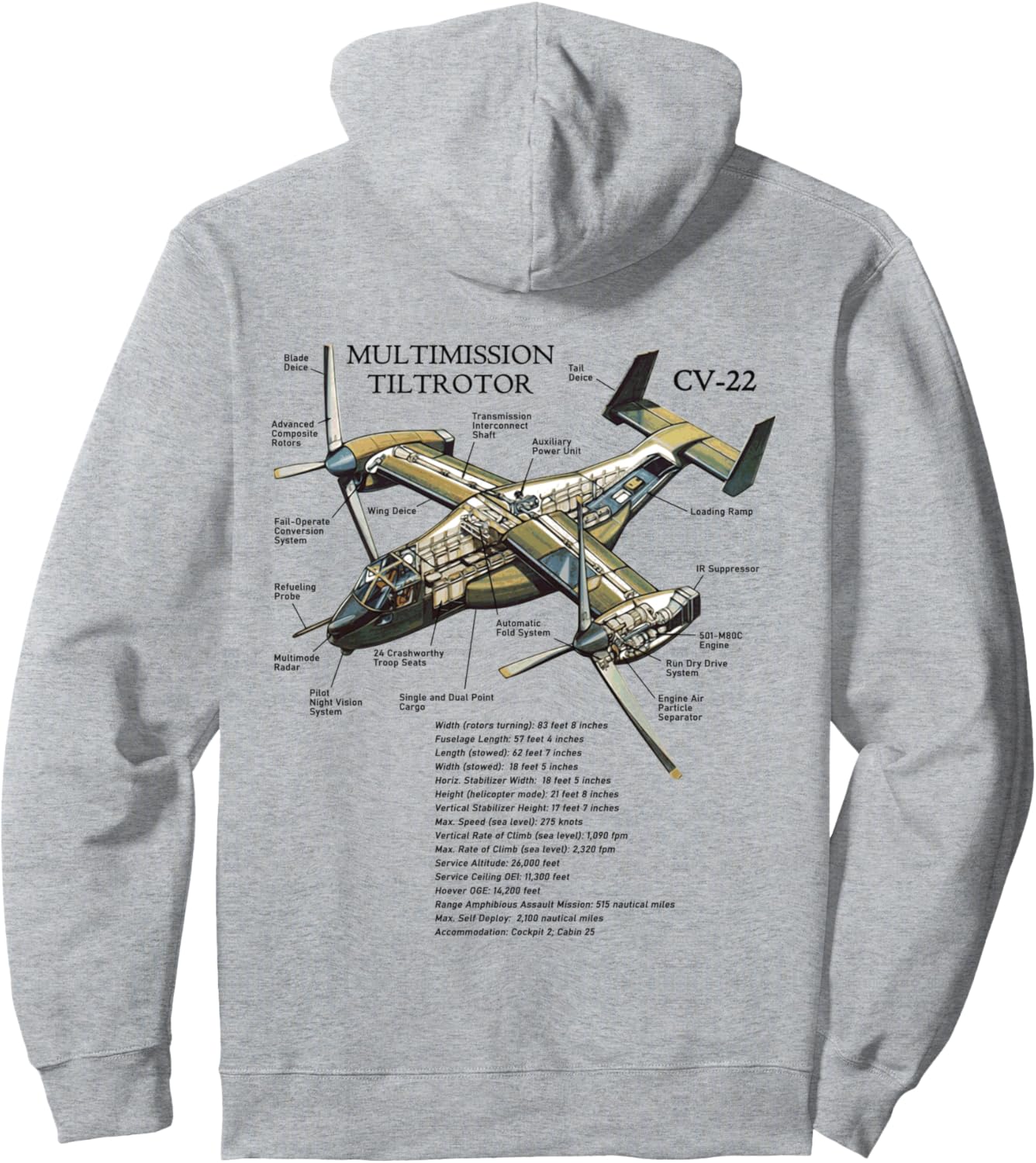 

Толстовка с изображением американского военного вертолета V-22 Osprey Vtol Stol Tiltrotor Airplane Usa Air Force Cv-22, серый