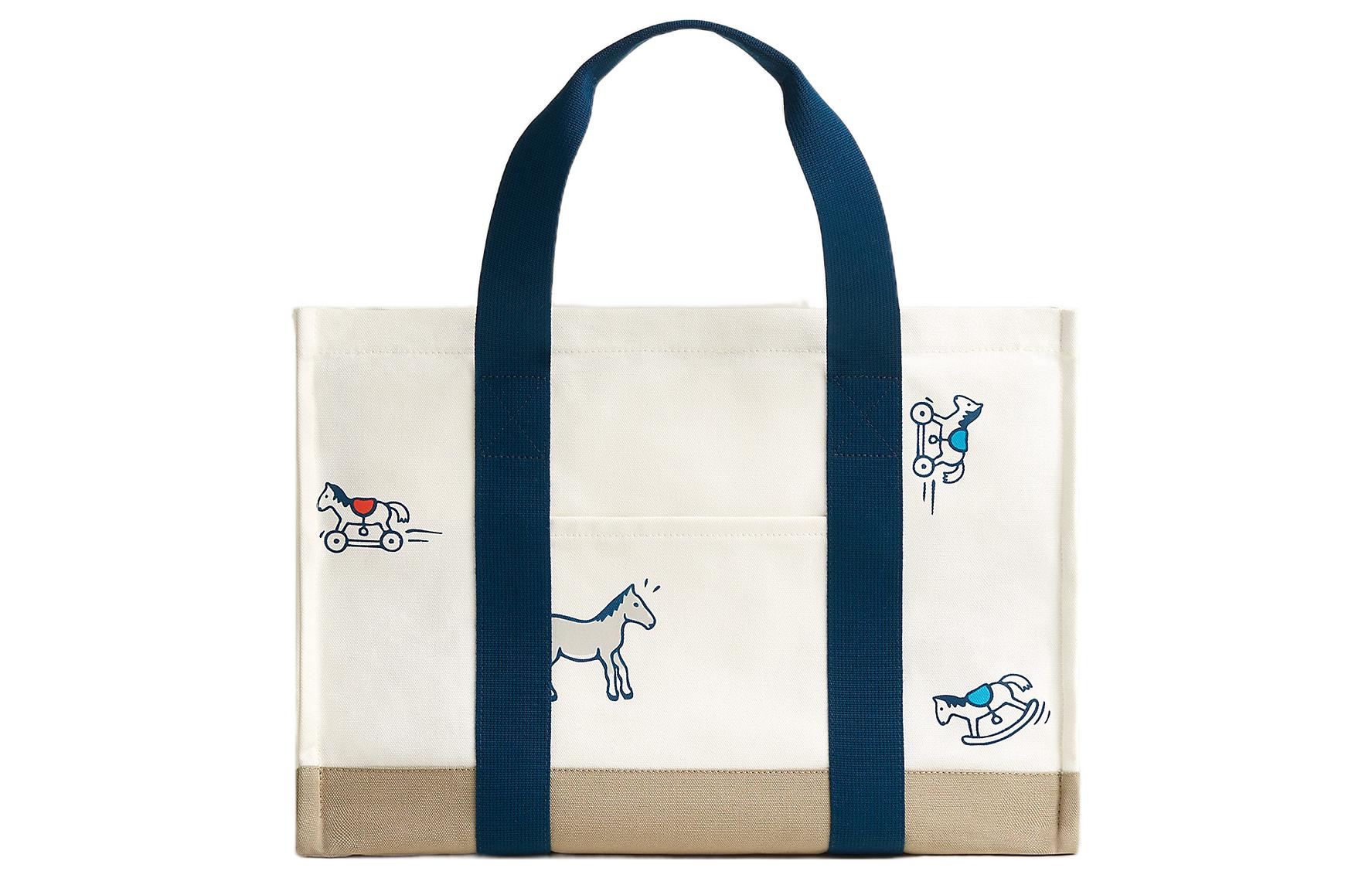 

HERMES Хлопковая сумка из парусины Сумка для подгузников Тотбэг Покупная сумка Женская сумка бело-морская синяя