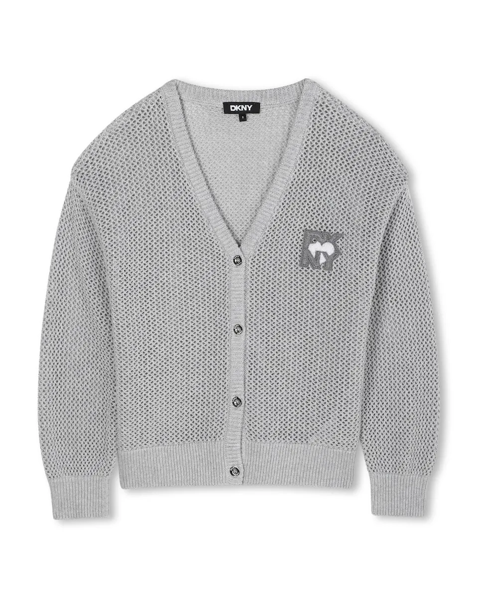 

Вязаная куртка для девочки с длинным рукавом DKNY, серебряный