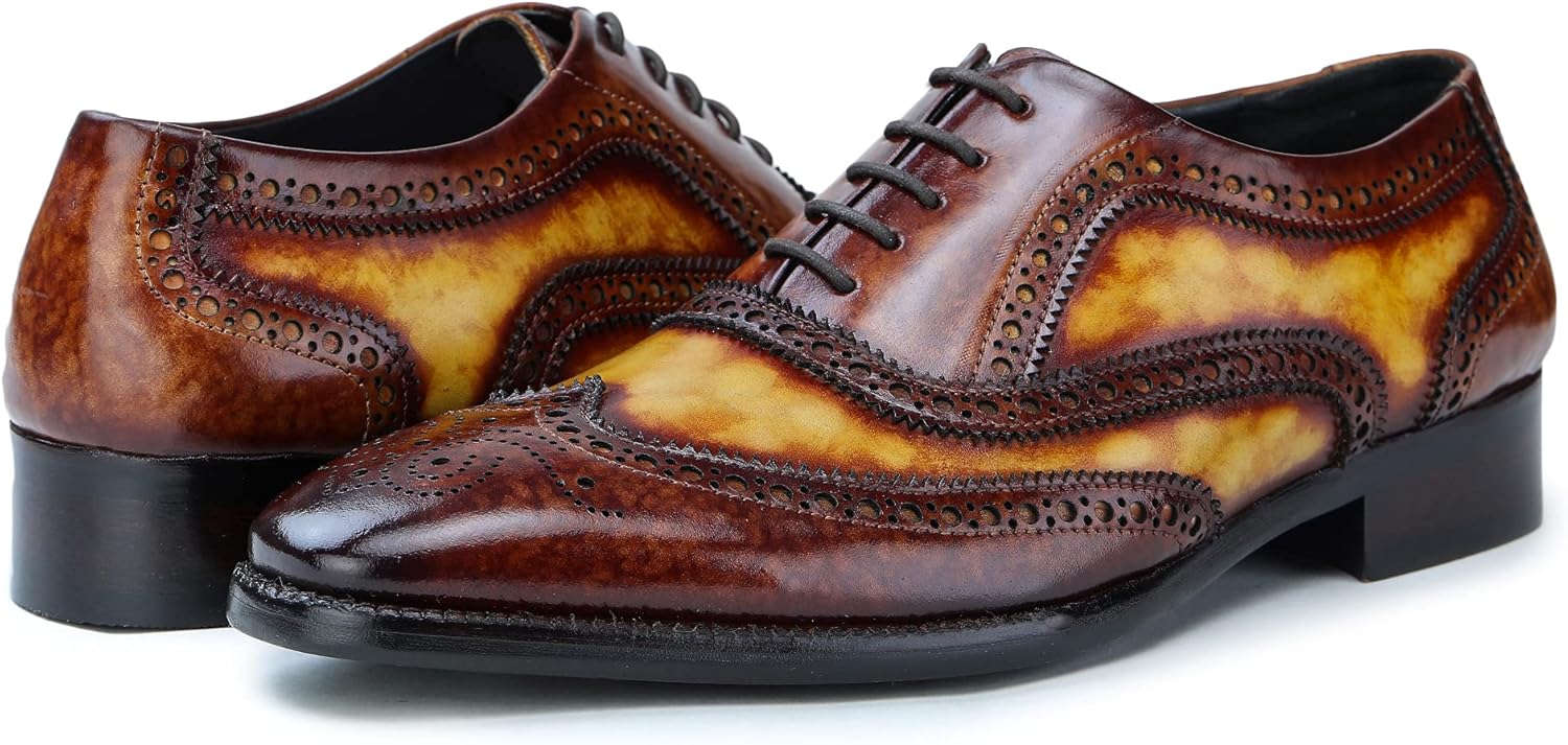 Мужские туфли оксфорды Lethato Wingtip Brogue ручной работы из натуральной кожи с шнуровкой, коричневый/бежевый — фото 4