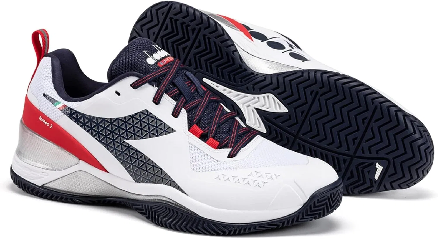 Кроссовки теннисные Diadora Blushield Torneo 2 AG, White/Blue Corsair/Fiery Red — фото 2