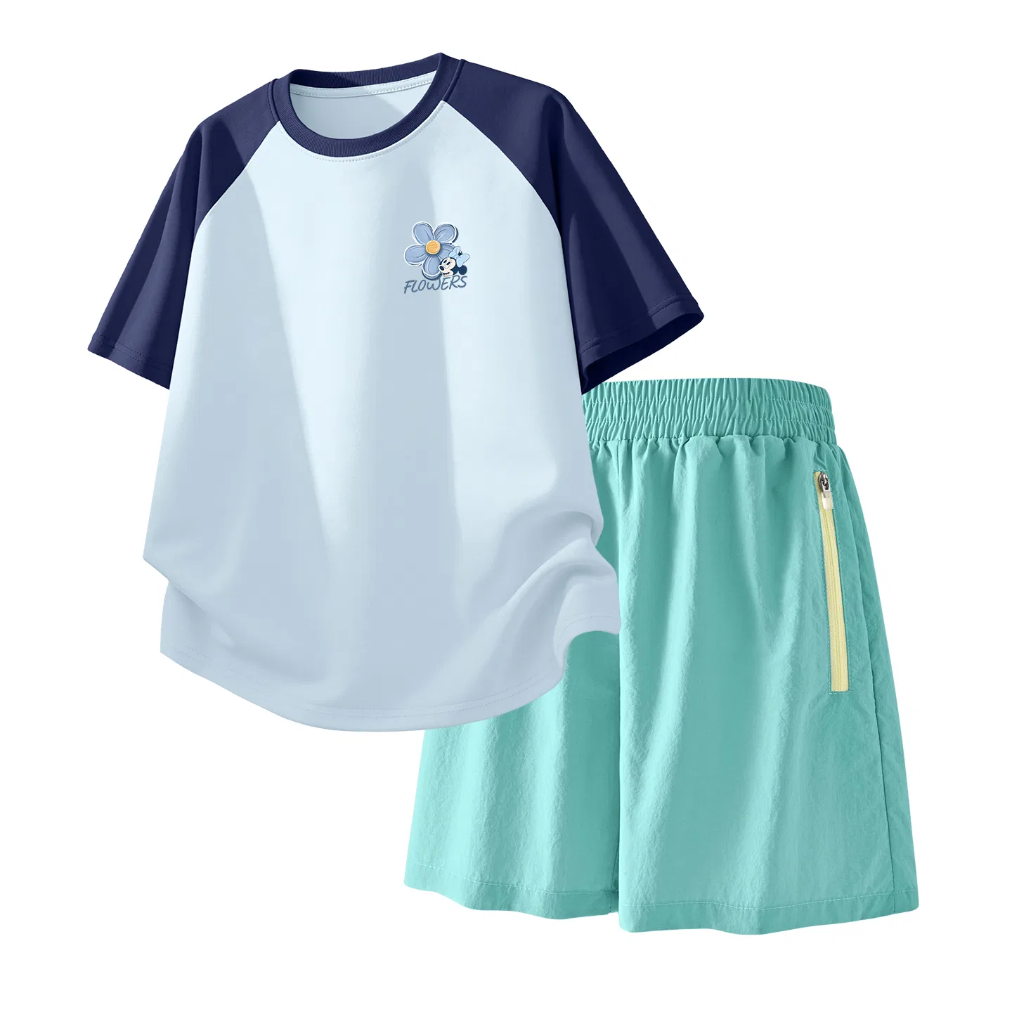 Детский спортивный костюм Casual Sportswear 2 Piece Set Disney, Di Hua Ji K Sky Blue+Solid Color Mint Green