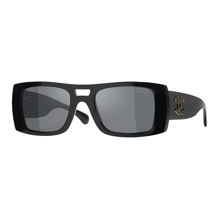 

CHANEL Ацетатные авиаторские солнцезащитные очки унисекс черные, Black