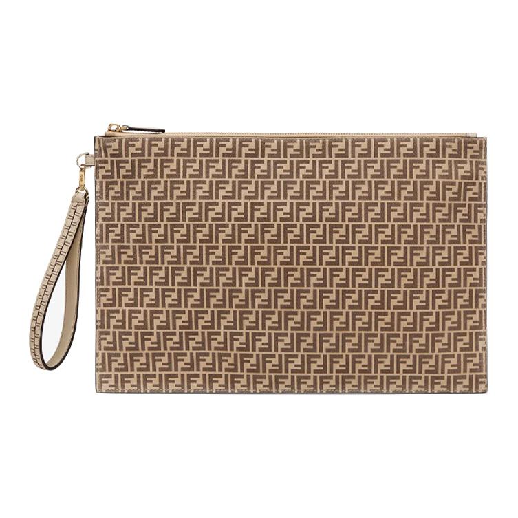 

FENDI Кожаный клатч большой женский бежевый