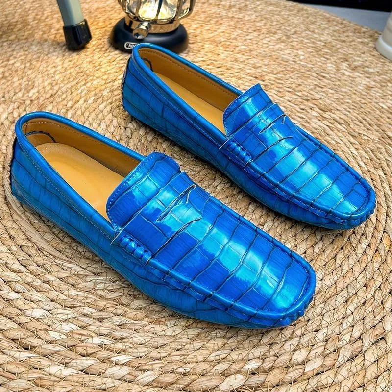 Лоферы кожаные, плед, Men's Loafers, Blue PUGHGAETZF — фото 3