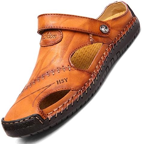 

Мужские сандалии cexoo с закрытым носком из кожи, летние модные сандалии с регулируемым ремешком, легкие и дышащие для улицы, коричневый