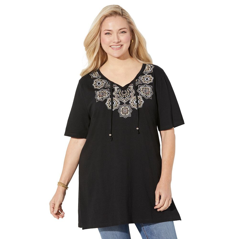 

Женская футболка в крестьянском стиле больших размеровCatherines Easy Fit, цвет Black Medallion