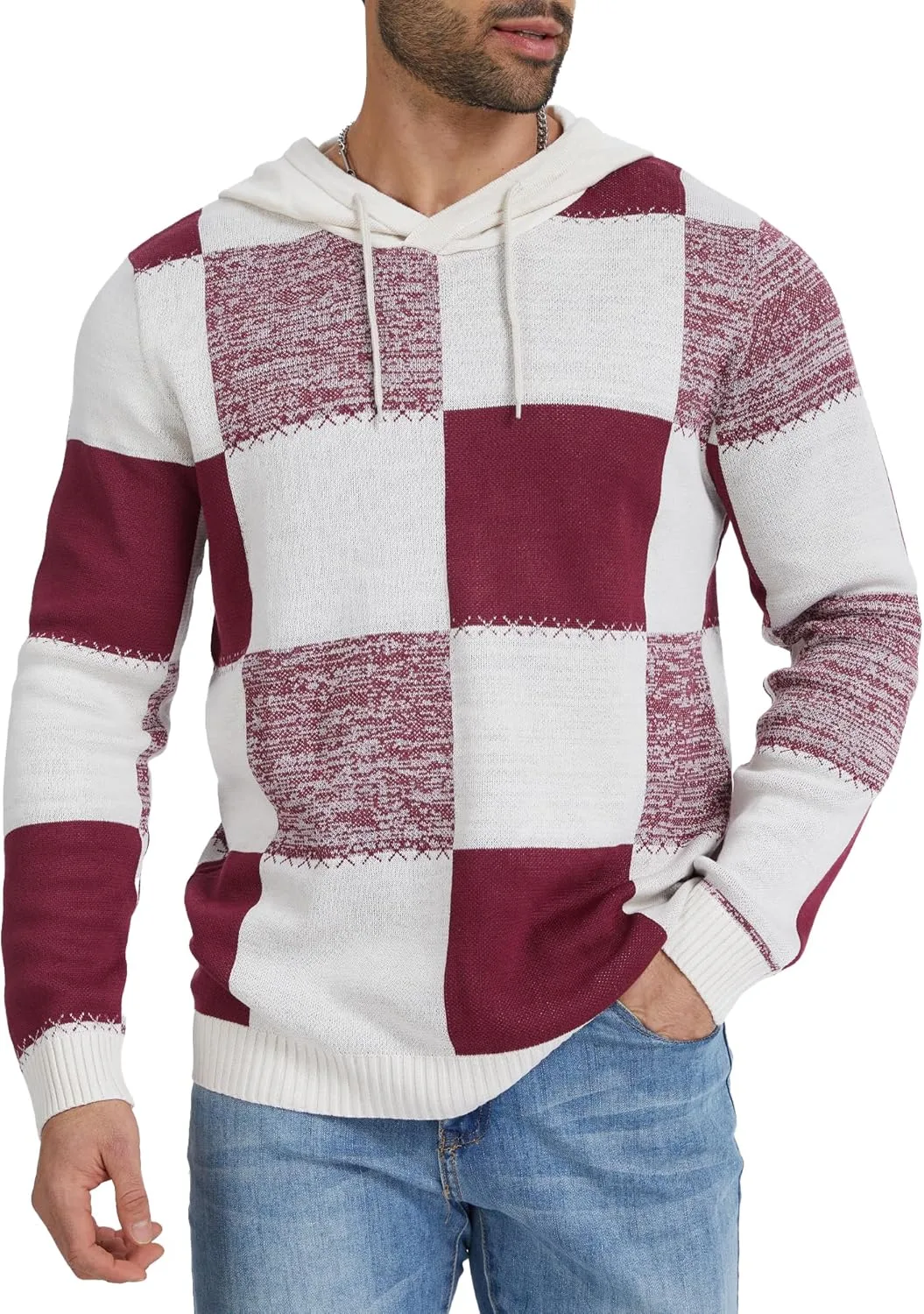 

Мужской худи с клетчатым узором и цветными блоками KKXILI