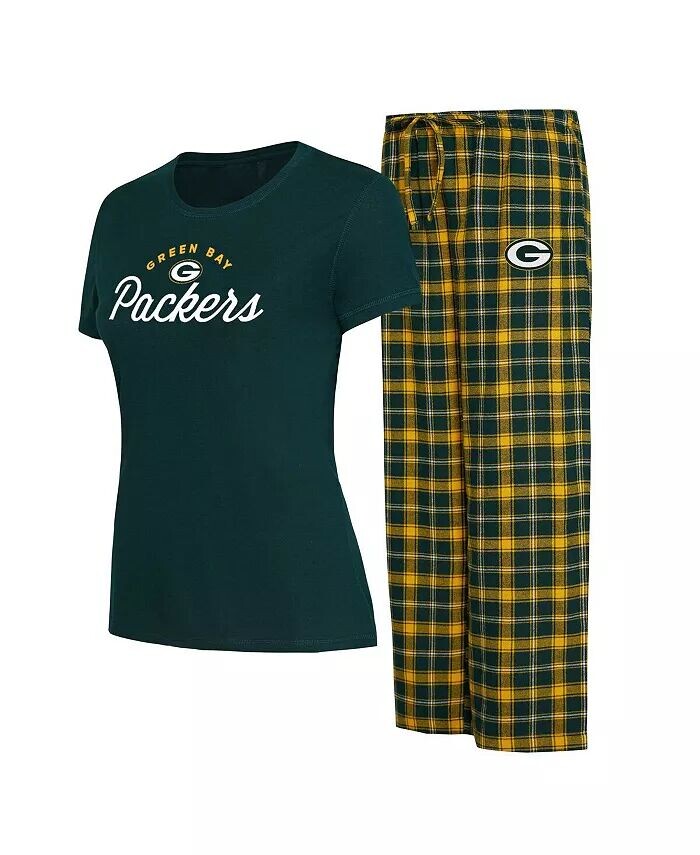 

Женская зеленая, золотая футболка Green Bay Packers Arctic, фланелевые штаны, комплект для сна Concepts Sport