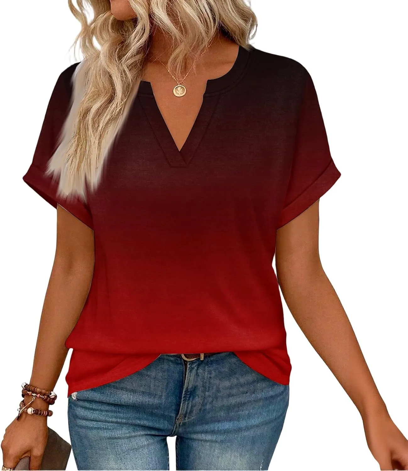 

Женская футболка с коротким рукавом и V-образным вырезом