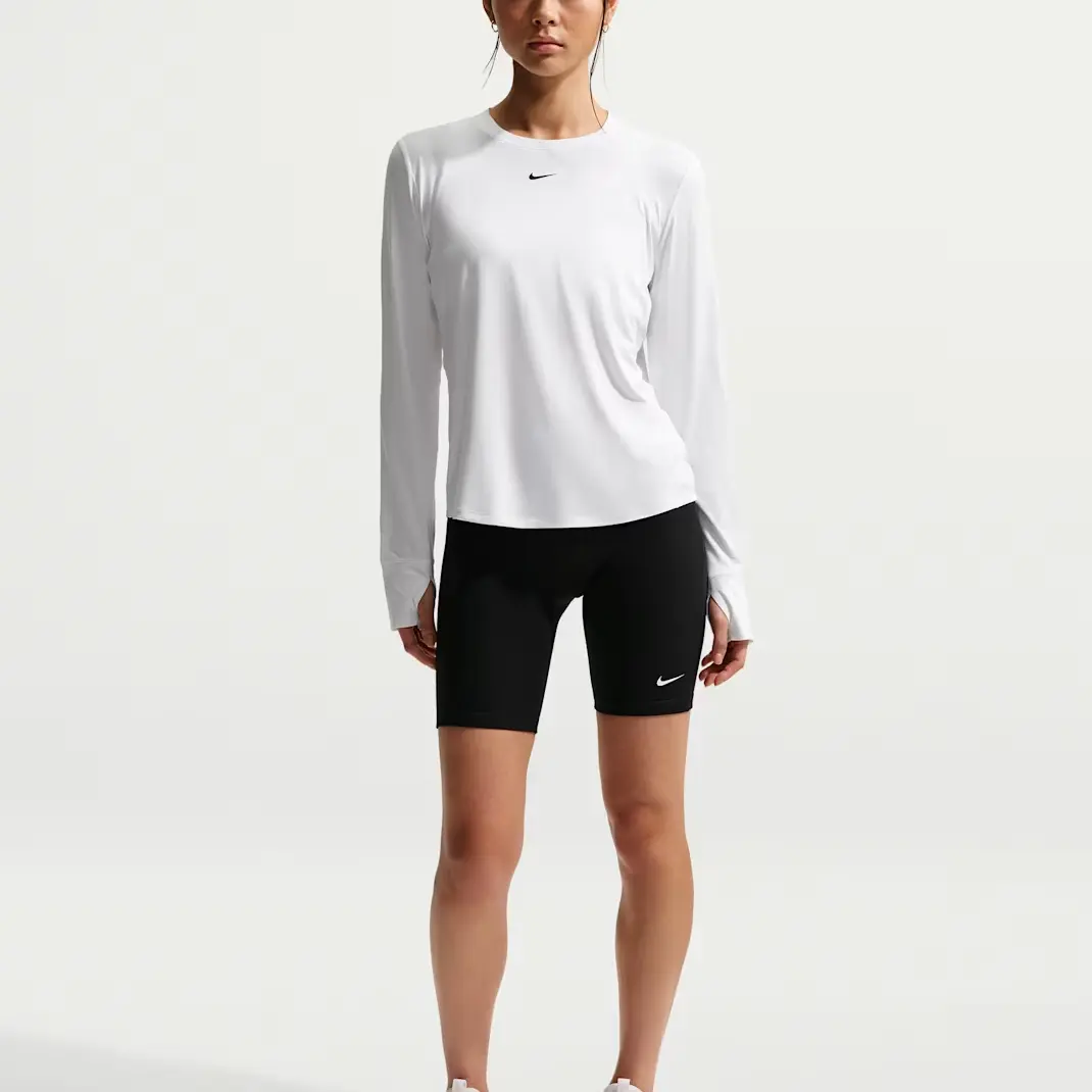 Классическая женская футболка Dri-FIT с длинным рукавом Nike, белый/черный — фото 3