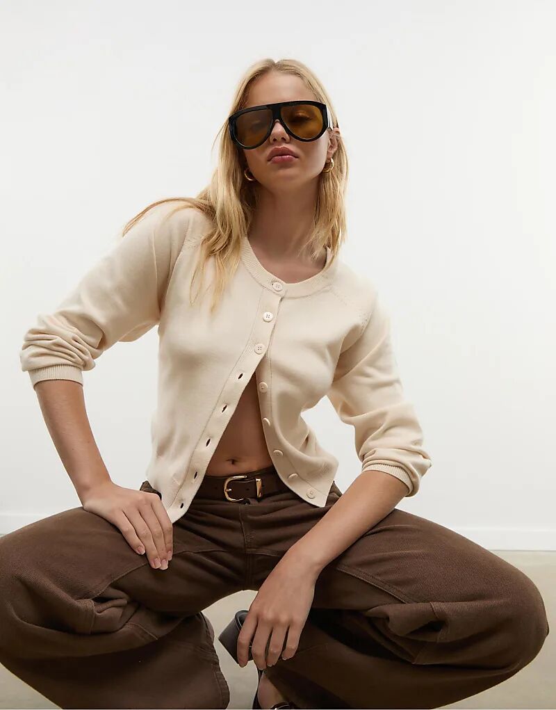 

Кардиган Stradivarius Knit с пуговицами и рукавами реглан в цвете «камень»