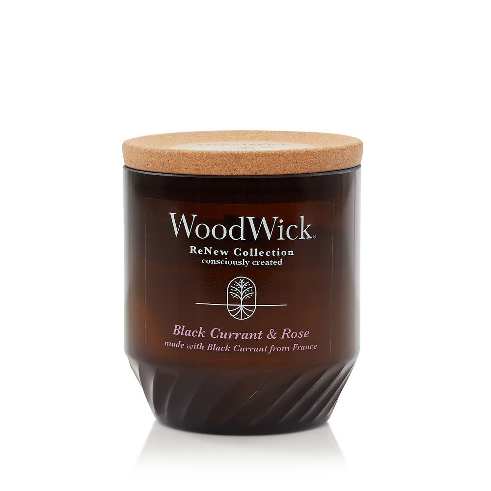 

Свеча WoodWick ReNew, черная смородина и роза, средняя банка, белый