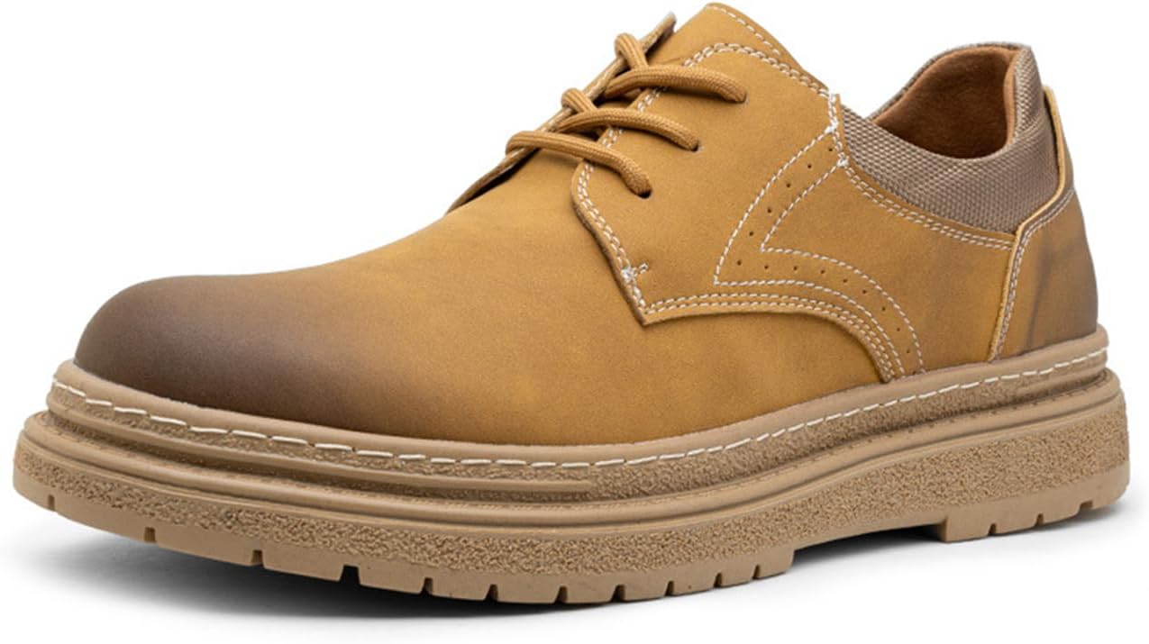 

Мужские коричневые кожаные оксфорды с шнуровкой, простым носком, удобные, с круглым носком и подошвой типа «lug», для работы и повседневного бизнеса Xiaoguli