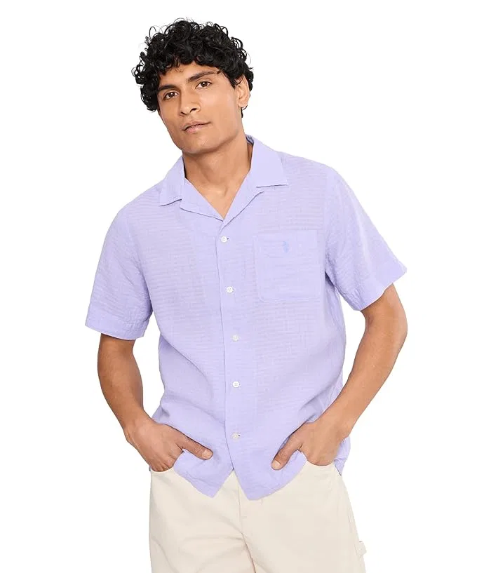 Рубашка льняная Classic Fit Linen-Blend Seersucker Shirt Polo Ralph Lauren, Powder Purple