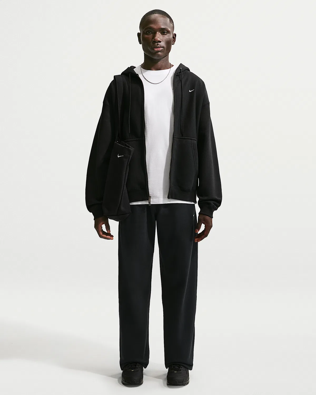 Мужские флисовые штаны Nike Solo Swoosh с открытым низом, Black/Black/White