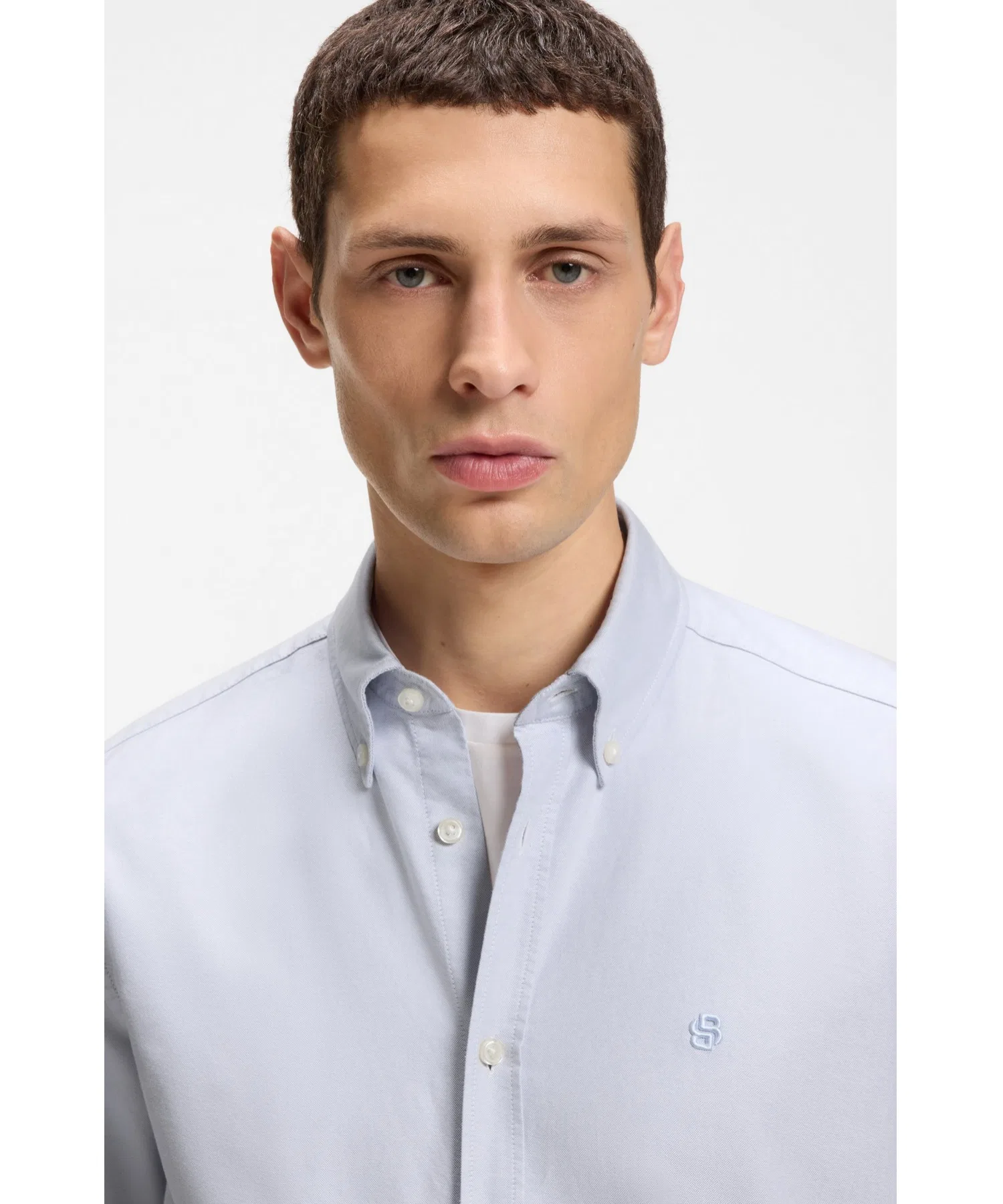 Мужская рубашка BOSS Regular Fit из хлопка оксфорд белая — фото 2