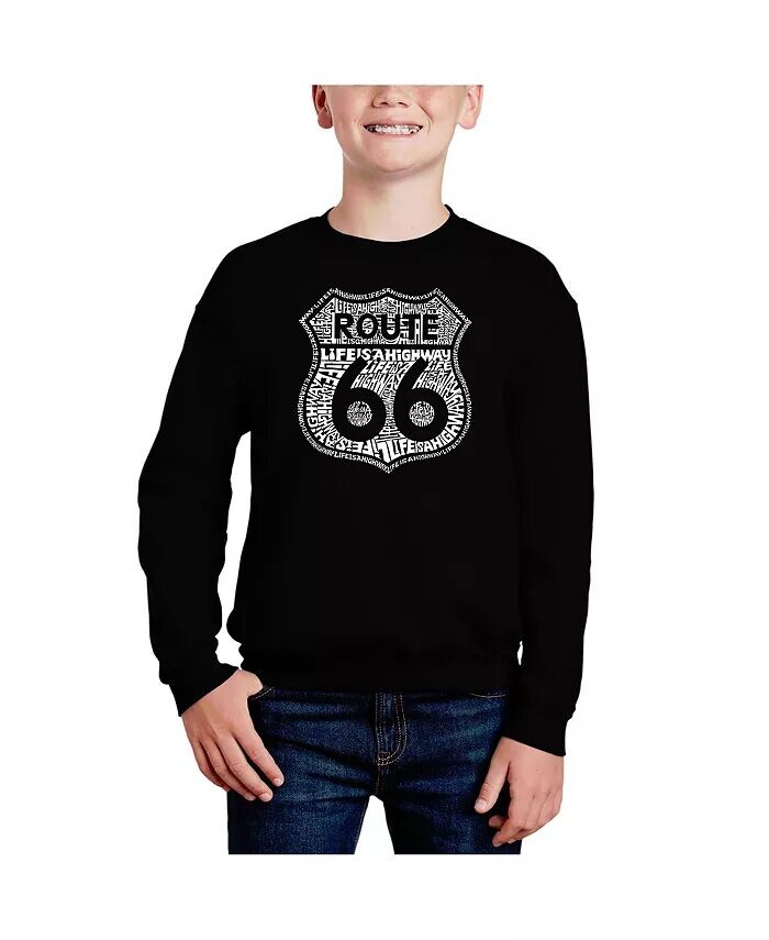 

Route 66 — Life Is A Highway — толстовка с круглым вырезом Big Boy's Word Art La Pop Art, красный
