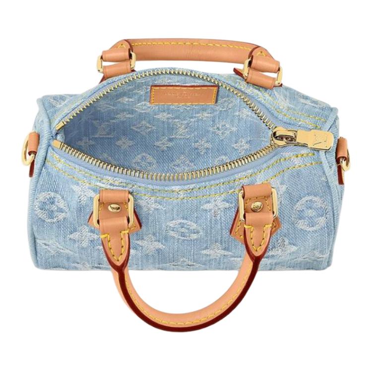 LOUIS VUITTON Луи Виттон Нано Спиди Голубая джинсовая сумка — фото 3