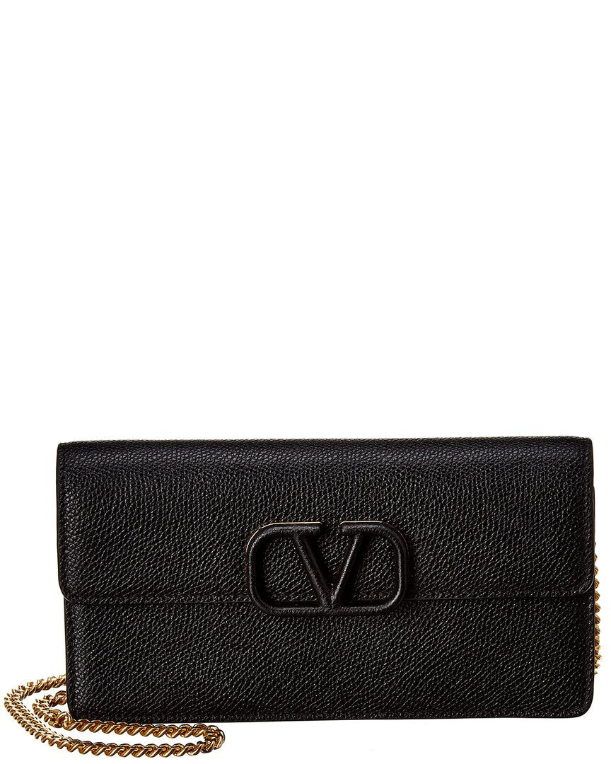 

Маленький кошелек Valentino VSLING на цепочке из зернистой кожи, черный