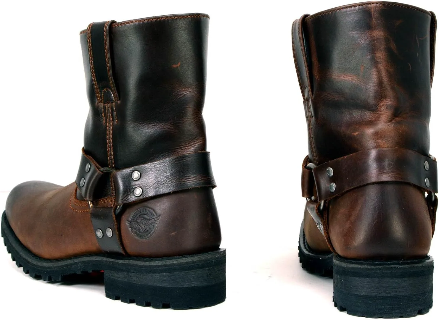 Мужские байкерские ботинки Milwaukee Leather коричневые двухцветные из полноцельнозернистой кожи, легкие для надевания MBM9008, темно-коричневый — фото 4