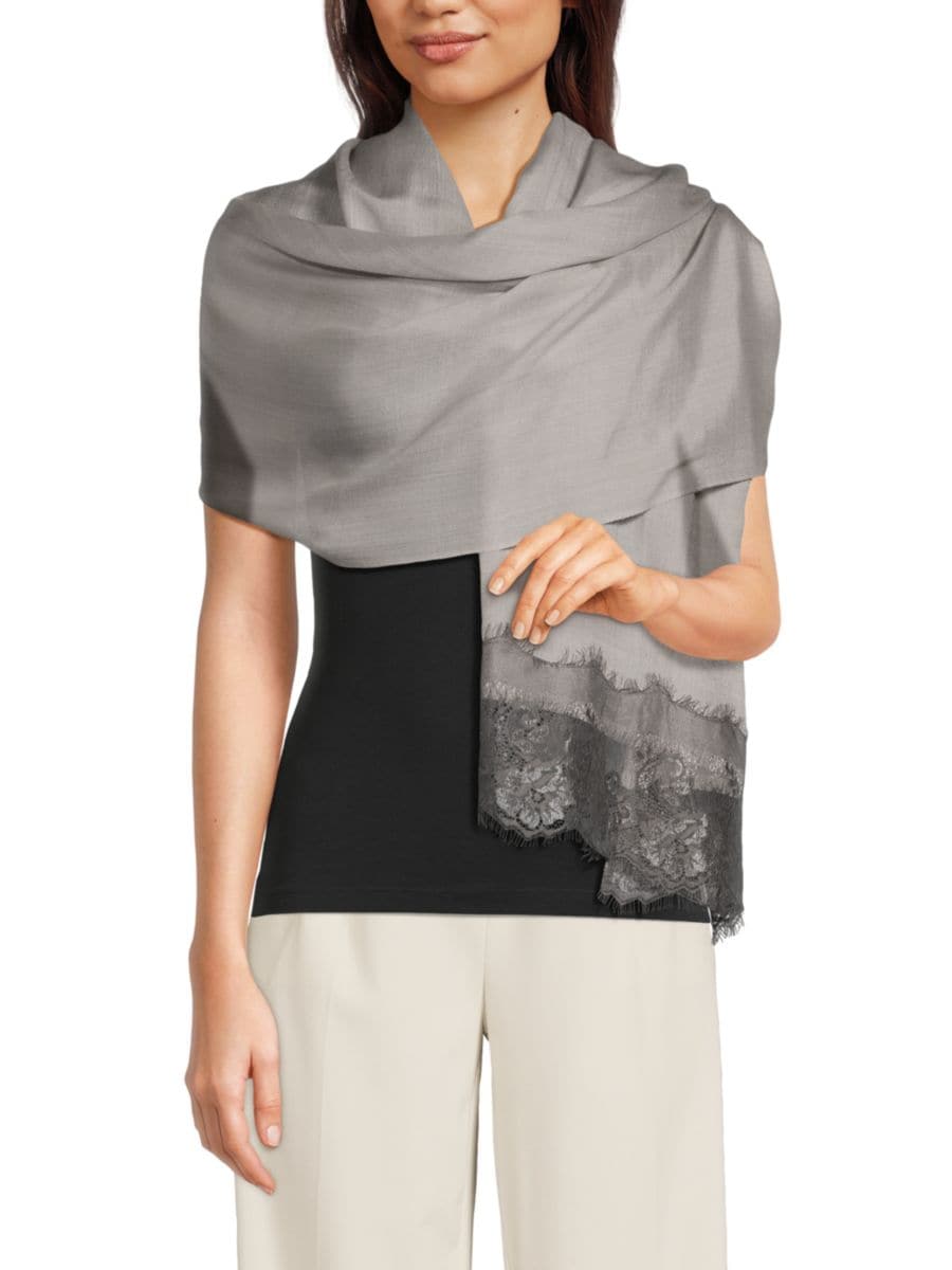 

Шарф из шелка и шерсти с кружевной отделкой La Fiorentina, цвет Grey Dark Grey