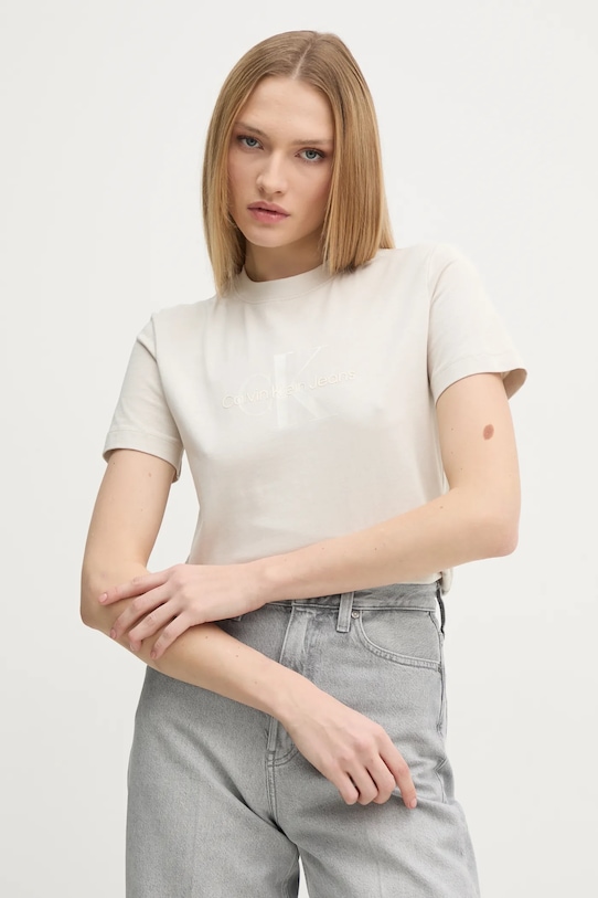 

Хлопковая футболка Calvin Klein Jeans, бежевый